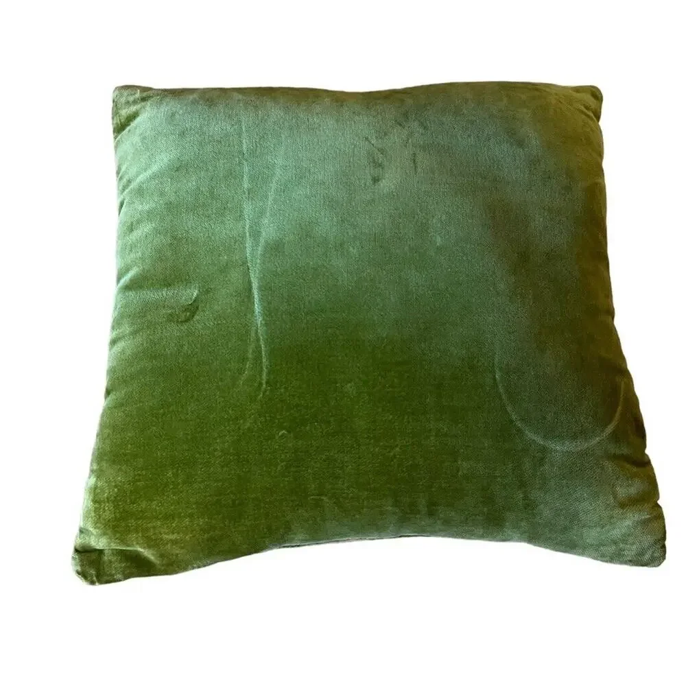 Vintage Crewel Green Pink Pair Of Pillows Matching 11x11” Velvet Backed Firm